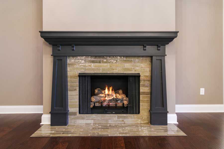 living room fireplace with a gas fire